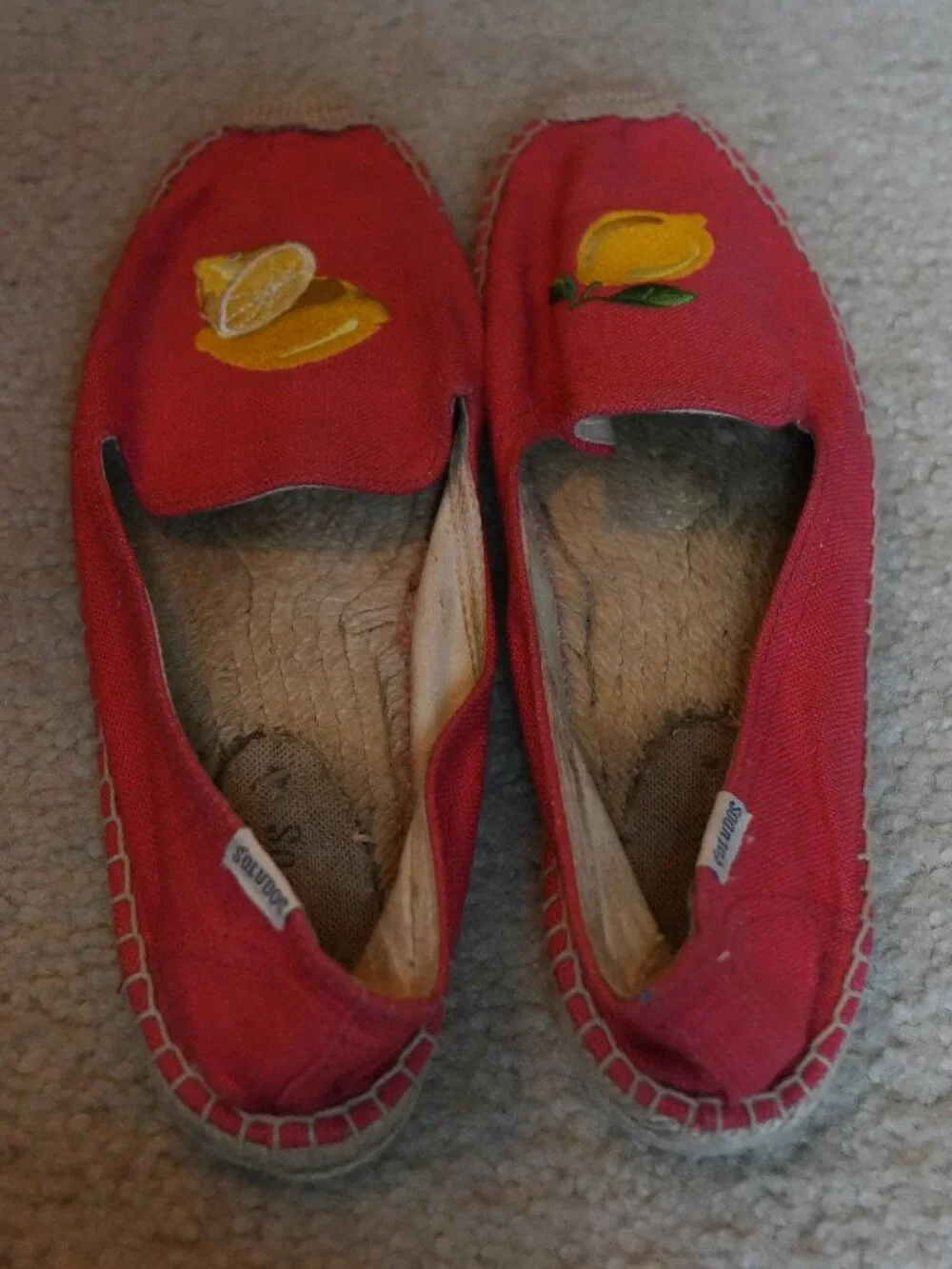 Soludos Red Canvas Lemon Embroidered Smoking Slipper Espadrilles Size 10